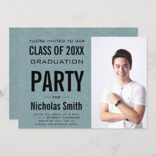 MODERNE MALE GRAD BLUE GRADUTY INVITATION