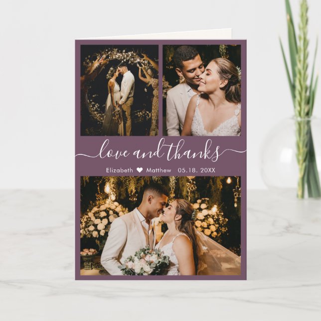 Moderne Mauve Mariage 3 Photo Collage Merci (Devant)