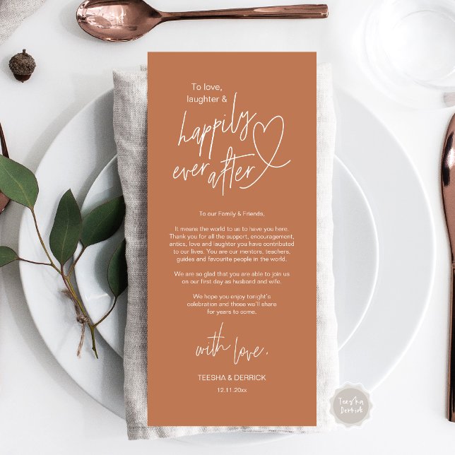 Moderne mignon, Mariage Cadre Carte de remerciemen (Modern cute, Wedding Place Setting Thank You Card, Hand drawn Heart, in Copper)