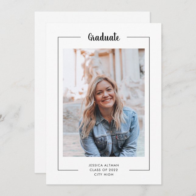 Moderne minimal noir blanc Script photo graduation (Devant / Derrière)