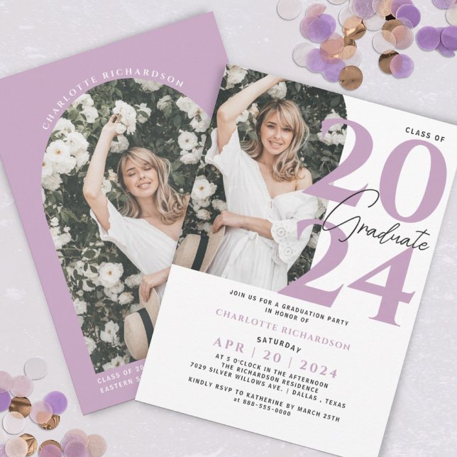 Moderne Minimal Purple Graduation Photo Invitation (Créateur téléchargé)