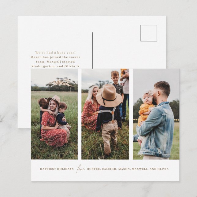 Moderne minimaliste 3 Photos Verticales Carte de v (Devant / Derrière)