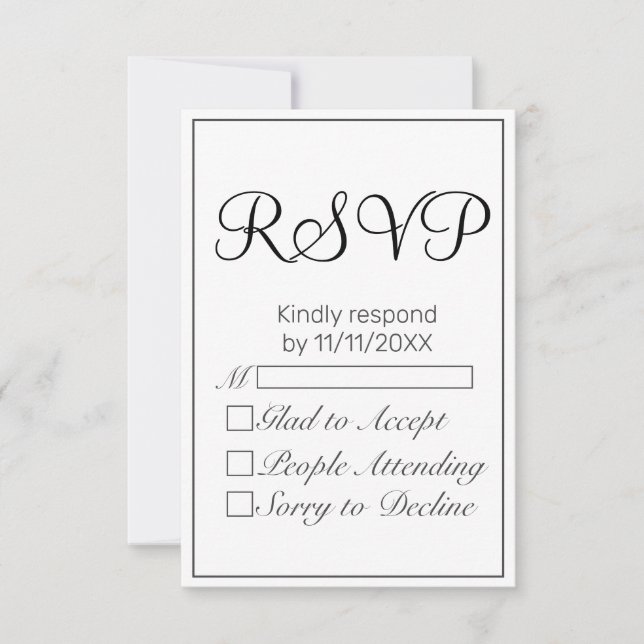 Moderne Minimaliste Blanc Noir RSVP (Devant)