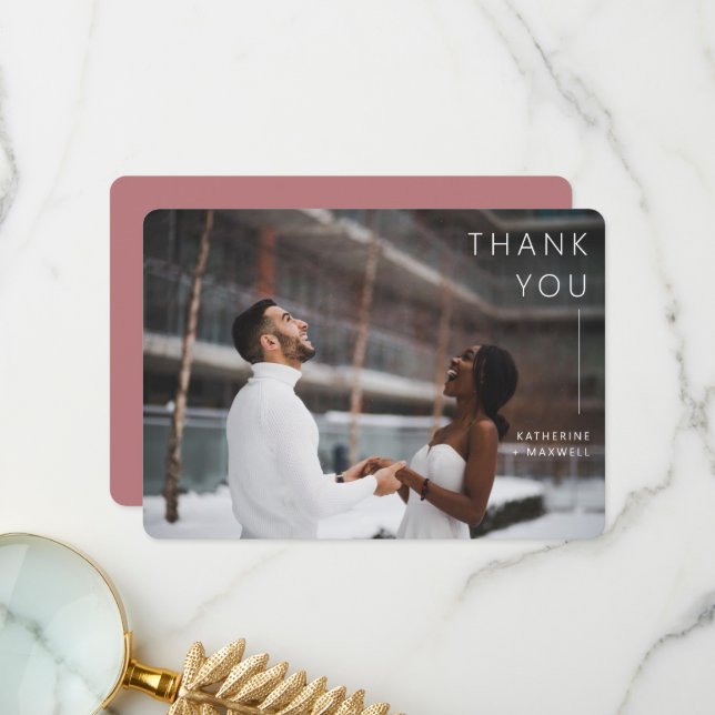 Moderne minimaliste Dusty Rose Mariage Photo Merci (Devant/Arrière en situation)