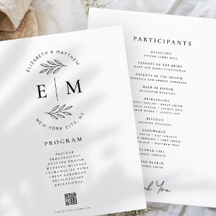 Moderne minimaliste Élégant Simple Mariage Program