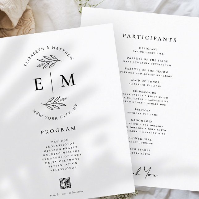 Moderne minimaliste Élégant Simple Mariage Program (Créateur téléchargé)