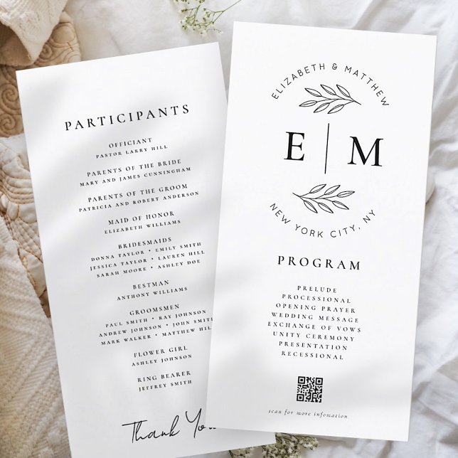 Moderne minimaliste Élégant Simple Mariage Program (Créateur téléchargé)