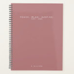 Moderne minimaliste enseignant école Planificateur<br><div class="desc">Planificateur pédagogique minimaliste moderne avec texte/titre personnalisable,  année et nom. Arrière - plan rouge-rose clair muet avec texte blanc.</div>
