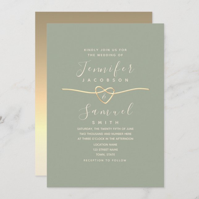 Moderne minimaliste Faire-part de mariage vert Sag (Devant / Derrière)