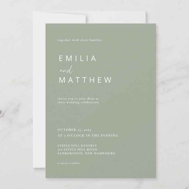 Moderne minimaliste Faire-part de mariage vert Sag (Devant)