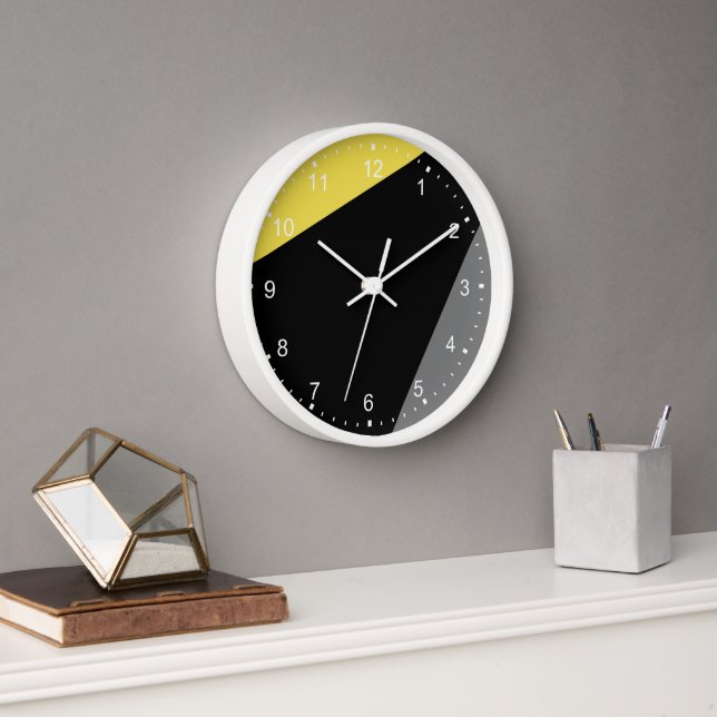 Moderne minimaliste Gris Jaune Noir Grande horloge (Bureau)
