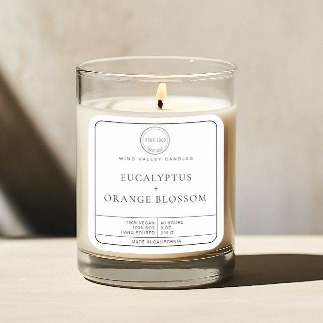 Moderne minimaliste noir blanc logo étiquette boug (Modern minimalist candle jar label black and white simple with logo)