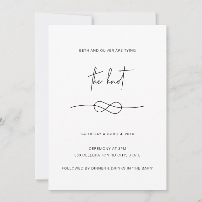 Moderne minimaliste Simple Noir Knot Invitation (Devant)