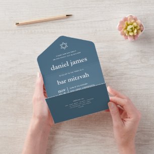 Moderne Mitzvah Dusty Blue TOUT EN UNE INVITATION