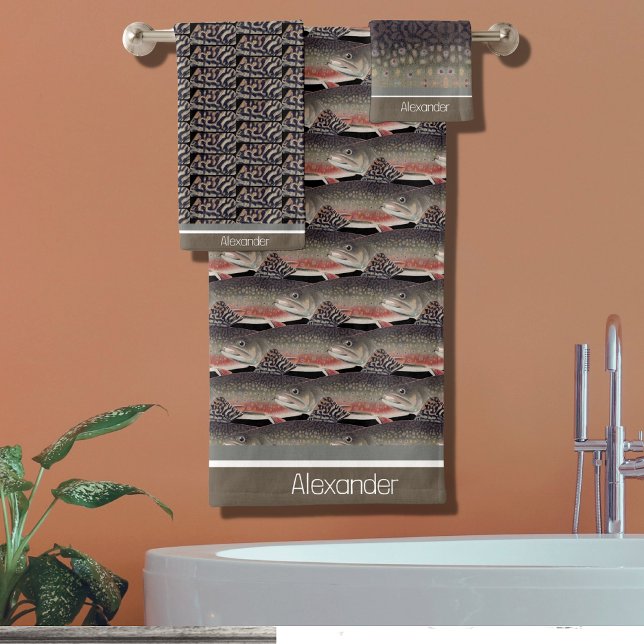 Moderne Monogram Truite Poisson Design noir blanc  (Créateur téléchargé)