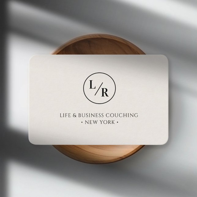 Moderne, monogramme, cercle, carte de visite beige (Modern, monogram, circle, beige business card)
