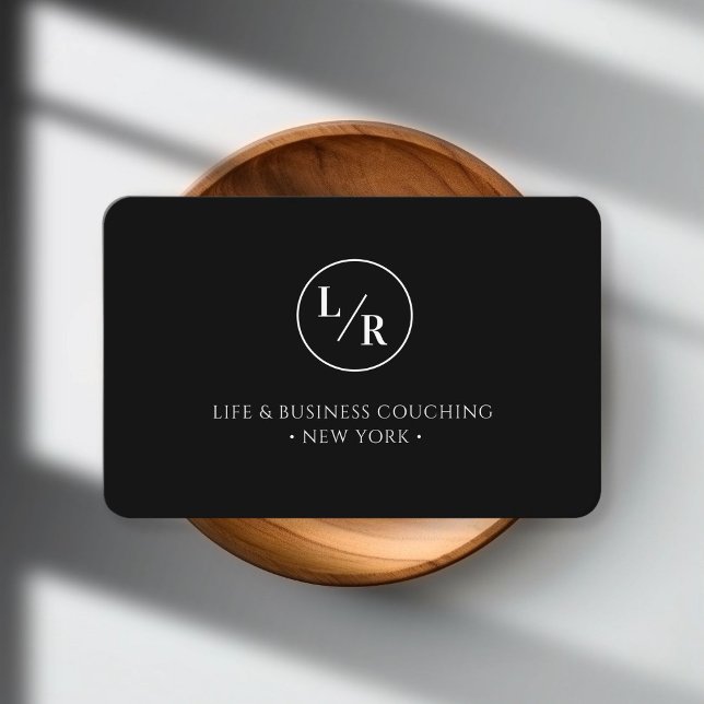 Moderne, monogramme, cercle, carte de visite noir (Modern, monogram, circle, black business card)