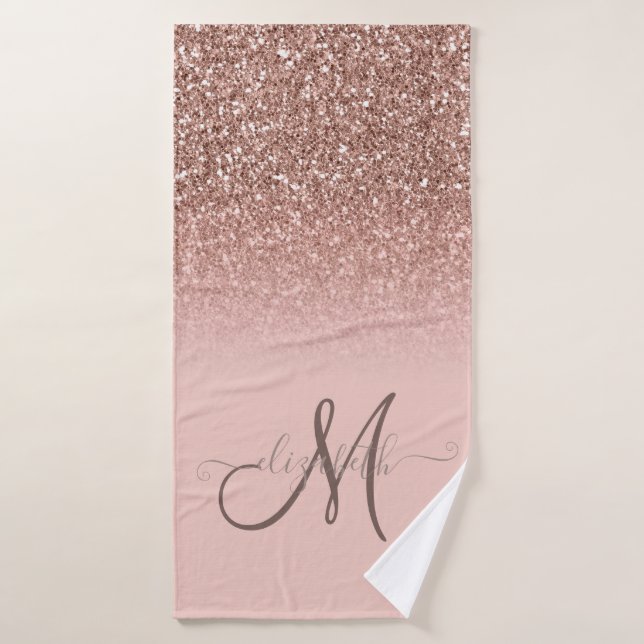 Moderne Monogramme Or Rose Ombré Paillettes Brilla (Serviette de bain)
