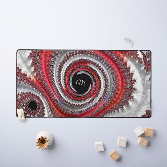 Moderne Monogramme Rouge Black Spiral Fractal (Tableau pour enfants)