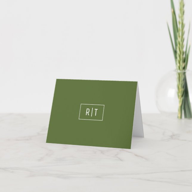 Moderne Monogramme Simple Blanc Vert Olive Foncé (Devant)