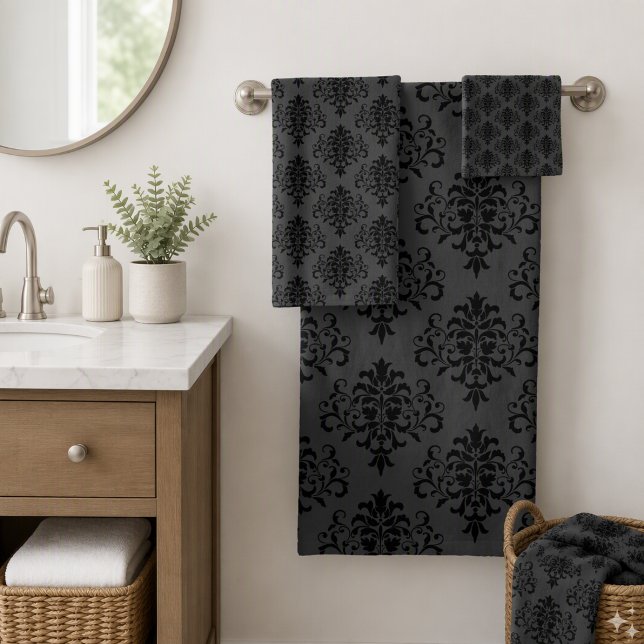 Moderne motif damassé gris noir gothique (Créateur téléchargé)