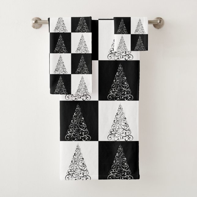 Moderne motif festif d'arbre de Noël noir et blanc (En situation)