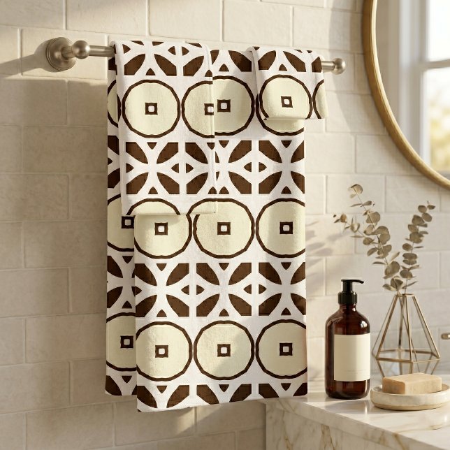 Moderne Motif Géométrique Mosaïque Crème Marron Te (Créateur téléchargé)