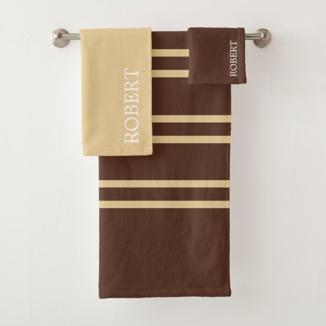 moderne motif rayé beige et marron avec nom person (En situation)