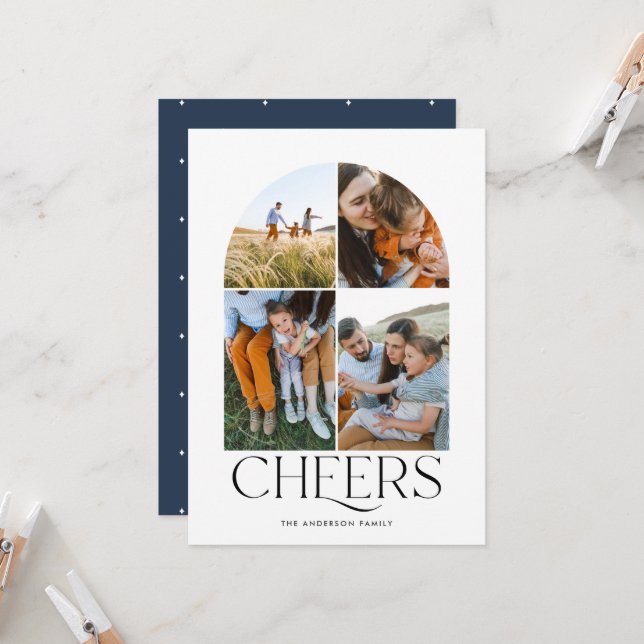 Moderne multi photo bleu noël 4 photo (Devant/Arrière en situation)