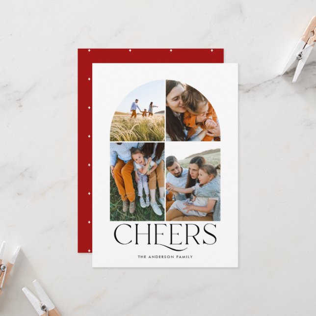 Moderne multi photo rouge noël 4 photo (Devant/Arrière en situation)