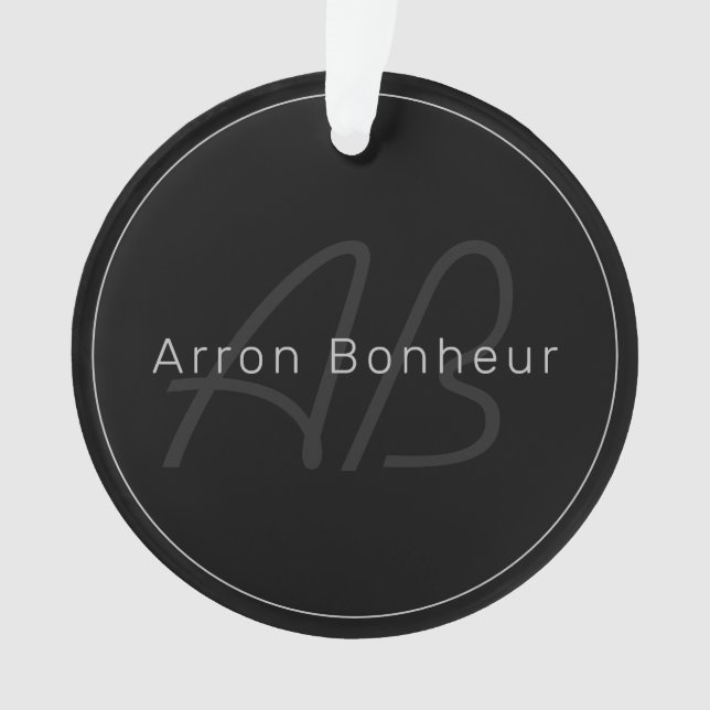 Moderne Noir & Gris | Nom et Monogramme Cool (devant)