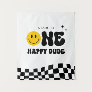 Moderne ONE Happy Dude Anniversaire Tapisserie