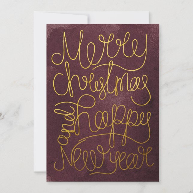 Moderne Or Plume Script Joyeux Noël Nouvel An (Devant)