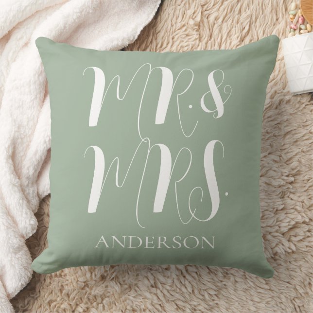 Moderne oreiller de mariage à écriture Mr et Mrs v (Couverture)