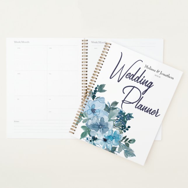 Moderne Pastel Blue Rose Floral Wedding planner (Devant avec enveloppe)