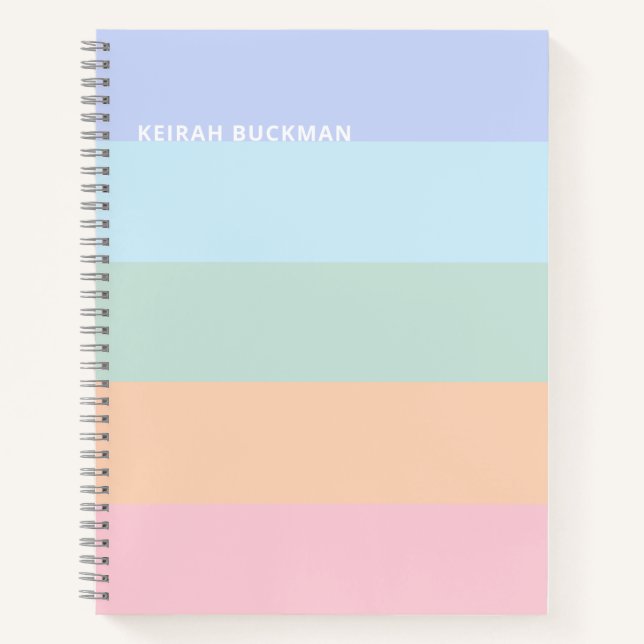 Moderne Pastel Rainbow Stripes Nom Carnet (Devant)