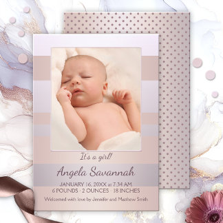 Moderne Pastel Striped Baby Girl Photo Faire-part