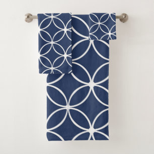 Moderne, pétales ornementaux, bleu marine, blanc