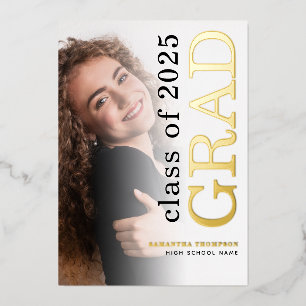 Moderne Photo Grad 2025 Gold Real Foil Faire-part