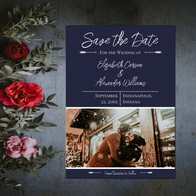 Moderne Photo Save The Date | Bleu Marine (Modern Photo Save the Date - Navy)