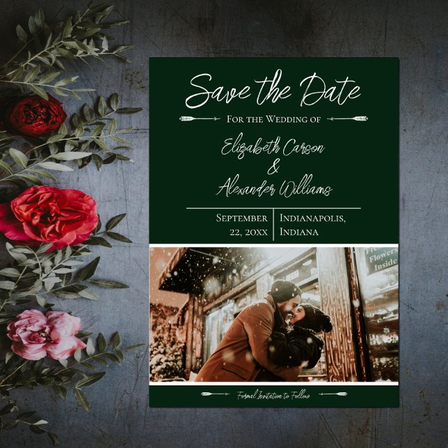 Moderne Photo Save The Date | Vert Emeraude (Modern Photo Save the Date - Emerald Green)