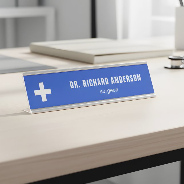 Moderne plaque de bureau en bleu royal pour médeci (Créateur téléchargé)