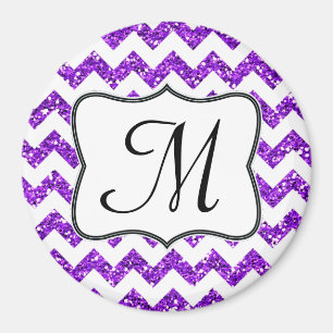 Moderne Purp Glitte Chevron Monogramme Aimant init