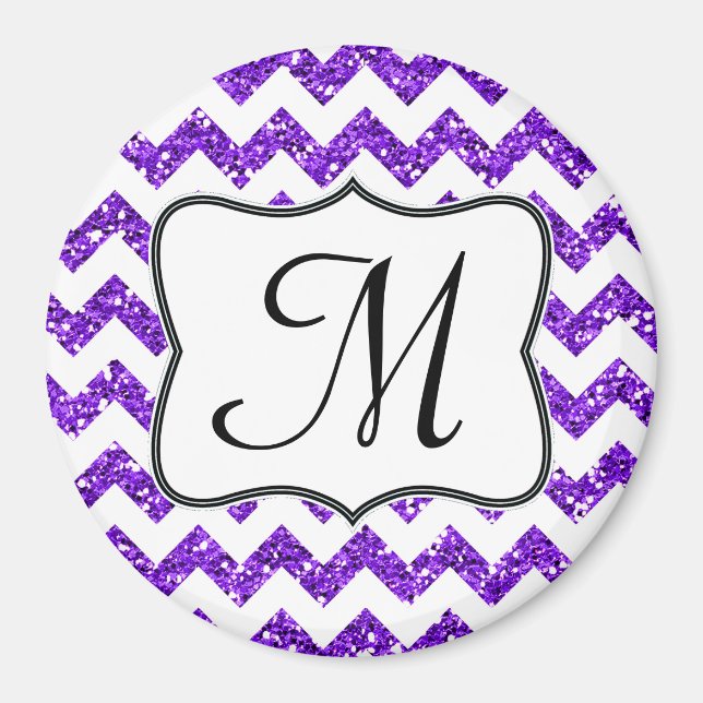 Moderne Purp Glitte Chevron Monogramme Aimant init (Devant)