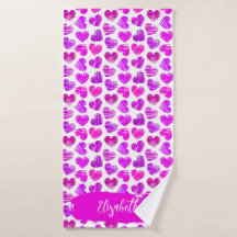Moderne Purple Rose Doodled Hearts Valentine Nom