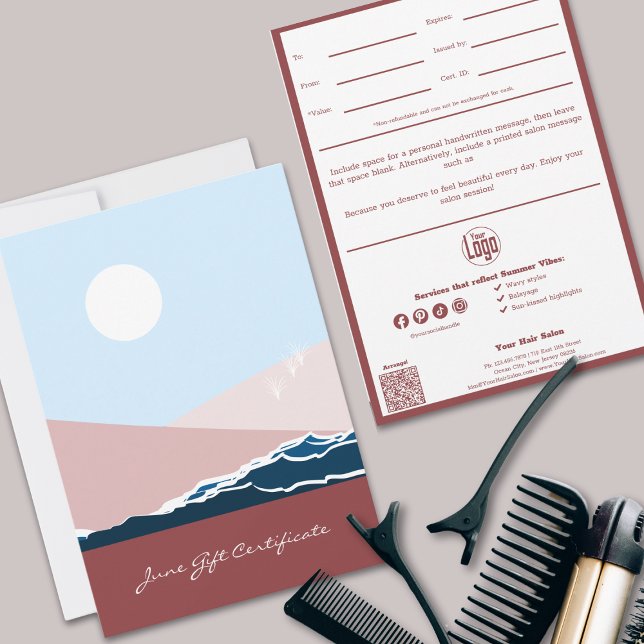 Moderne QR Code Services Note Juin Certificat Cade (Modern QR Code Services Note June Gift Certificate, Summer Vibes)