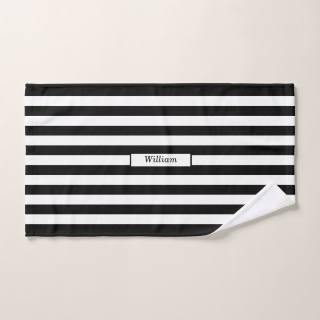 Moderne rayé noir et blanc personnalisé (Serviette à main)