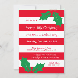 Moderne Red Stripes Holly Fête Invitation