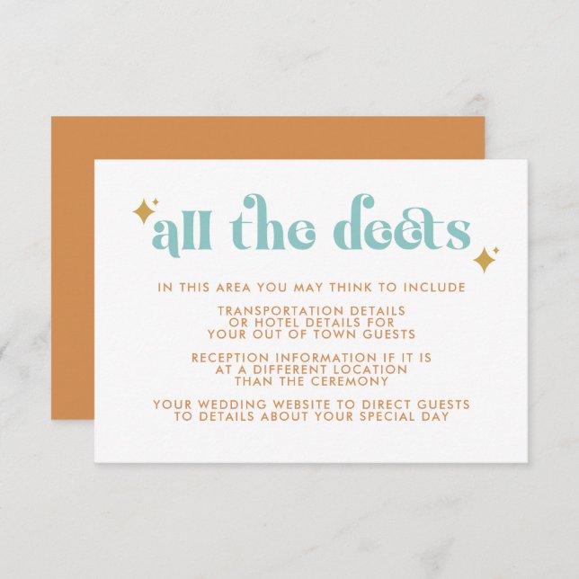 Moderne Retro Beachy Mariage Détails Carte de boît (Devant / Derrière)