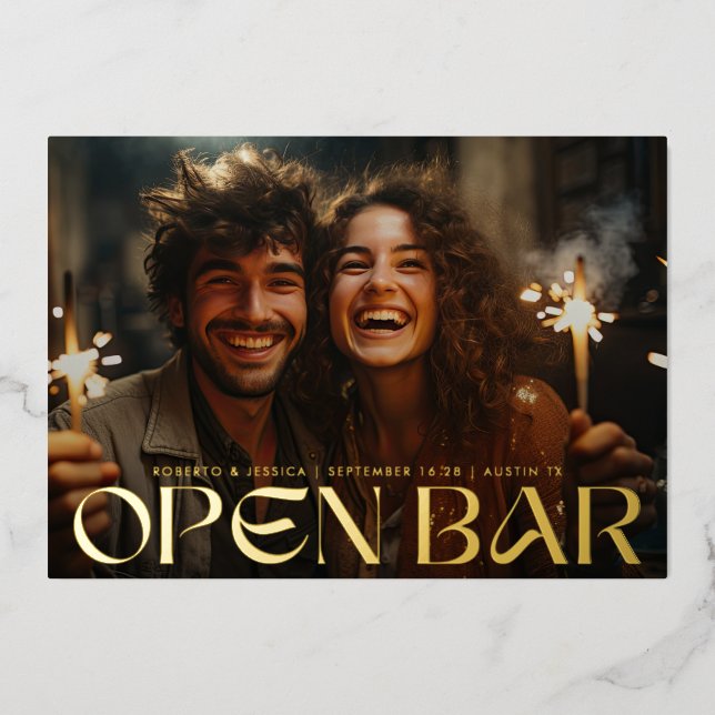 Moderne Rétro Carte de Save The Date avec Bar Ouve (Recto)